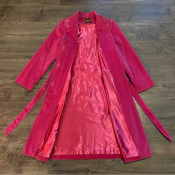 Vintage Electre Paris Corduroy trench coat pink belted coat fushia pink - Picture 4 of 12